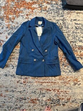 Sezane Double-Breasted Navy Blue Blazer